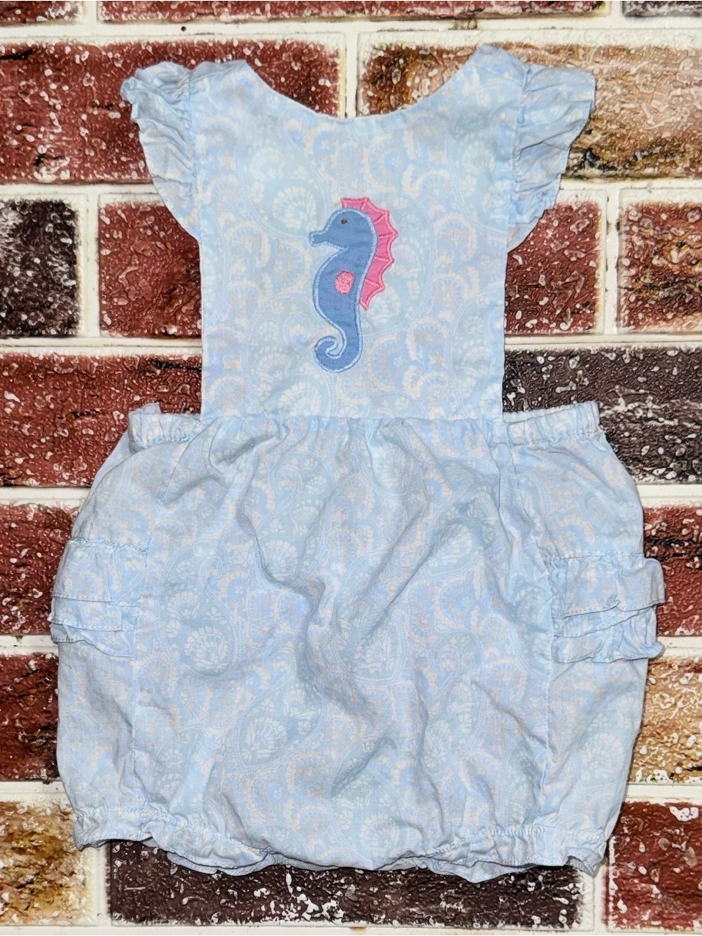 Simply Smock seahorse Sunsuit bubble romper newborn baby girl boutique